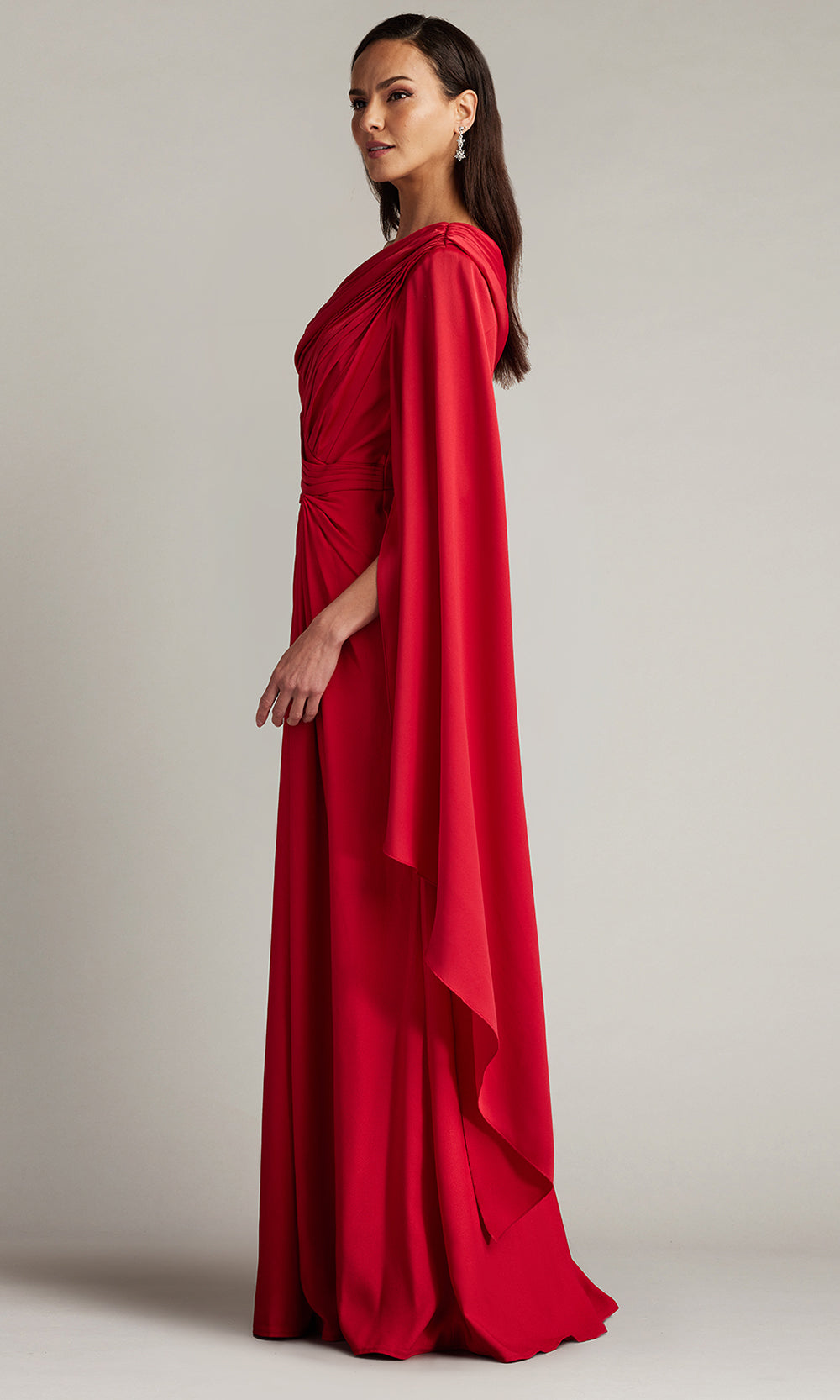 Tadashi Shoji BVU22813L - Ember Cape Sleeve Crepe Evening Gown Formal Gowns