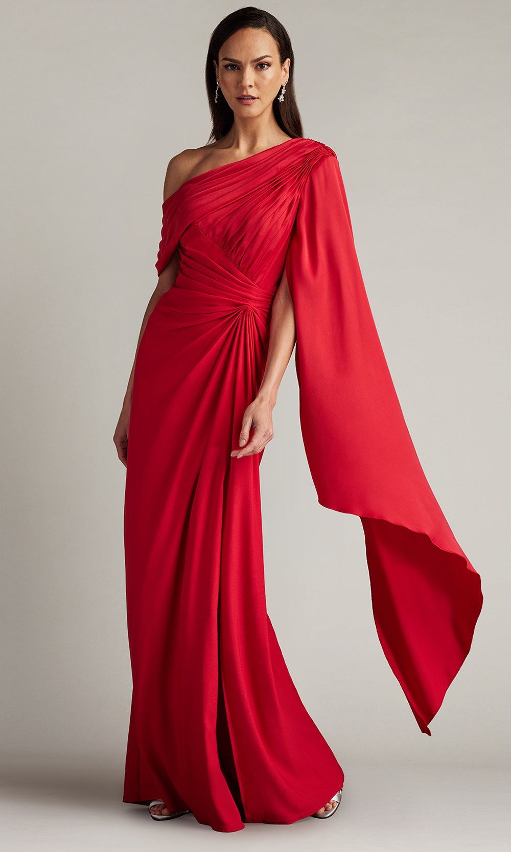 Tadashi Shoji BVU22813L - Ember Cape Sleeve Crepe Evening Gown Formal Gowns