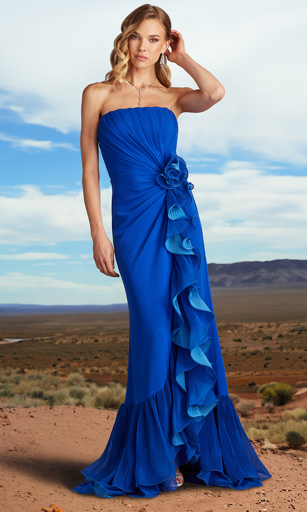 Tadashi Shoji BOS24386L - Strapless Leith Cascading Ruffle Gown Formal Gowns