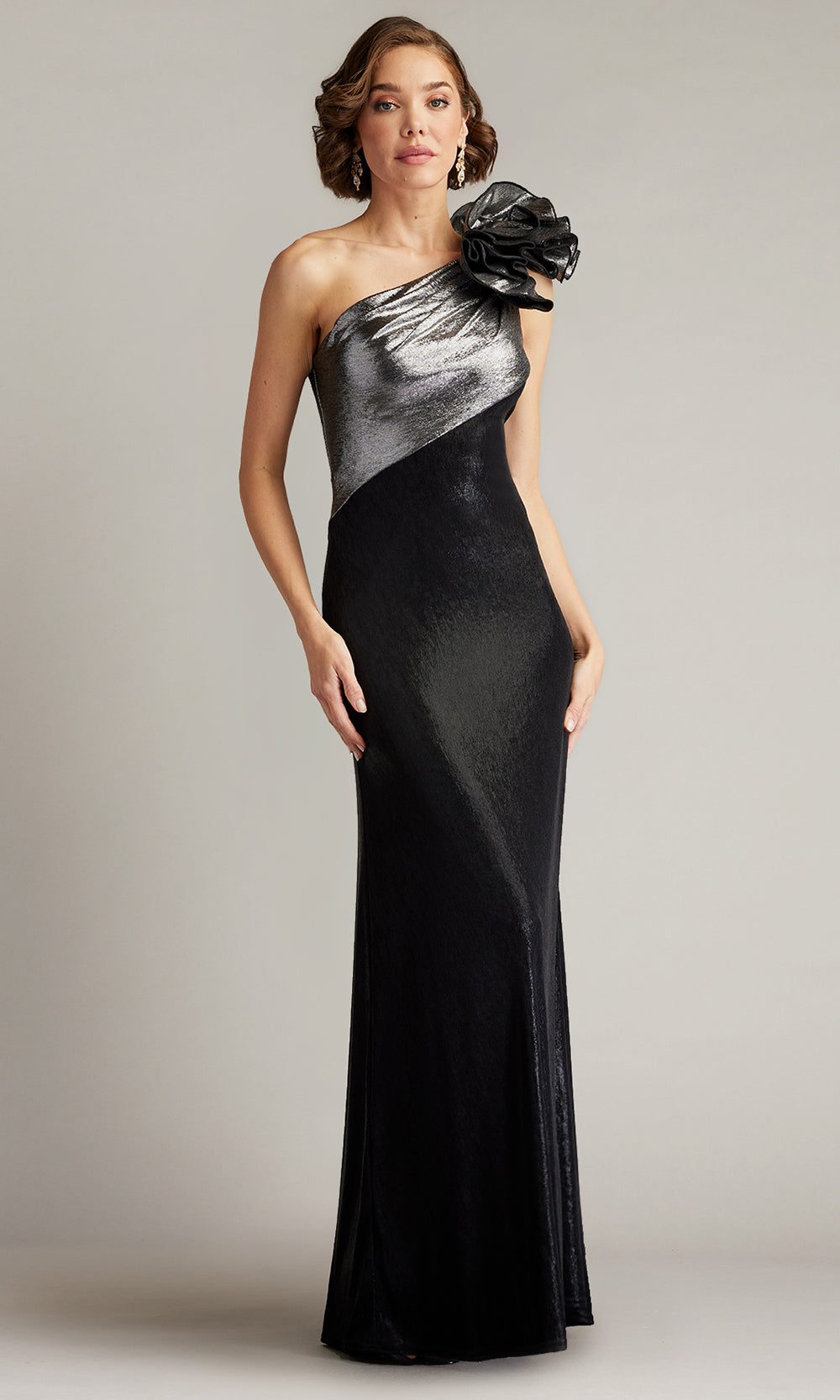 tadashi shoji one shoulder cocktail dress Verrier One-Shoulder Illusion Gown