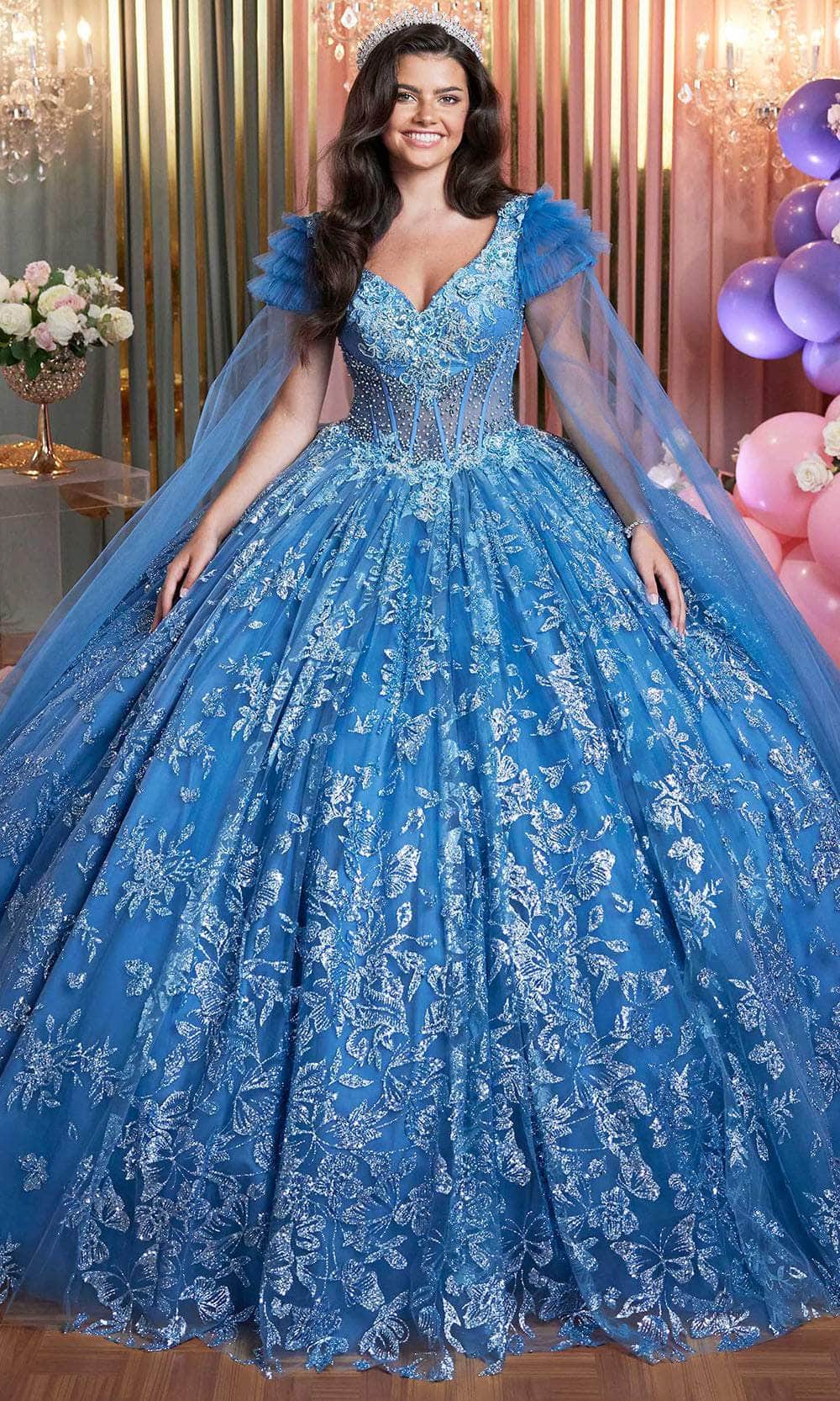 Vizcaya by Mori Lee 89507 - Long Tulle Ballgown Dress - Sleeveless, Beaded Corset Bodice, Lace Appliques, Tiered Paneled Back, Oversized Bow, Court Vizcaya by Mori Lee 89507 - Long Tulle Ballgown Dress - Sleeveless, Beaded Corset Bodice, Lace Appliques, Tiered Paneled Back, Oversized Bow, Court