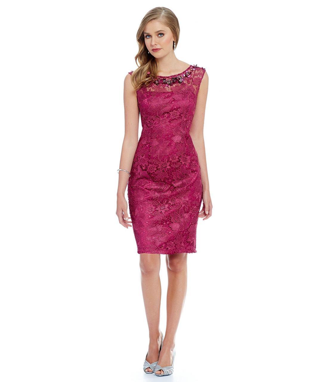 adrianna papell lace embroidery dress Adrianna Papell Women's V-Neck Lace Embroidery Dress - Black Nude