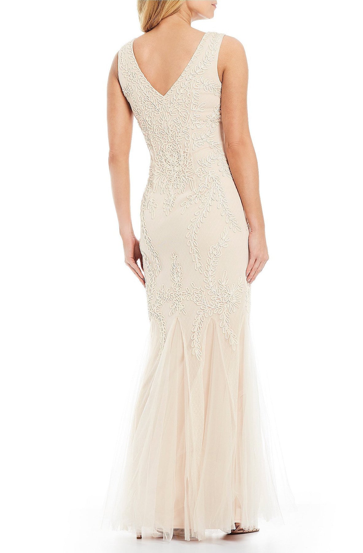 Cachet - 57058K Embroidered Soutache Godet Accented Dress In Neutral
