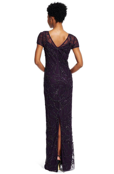 Adrianna Papell - Embellished Bateau Neckline Long Dress 91929590 in Purple