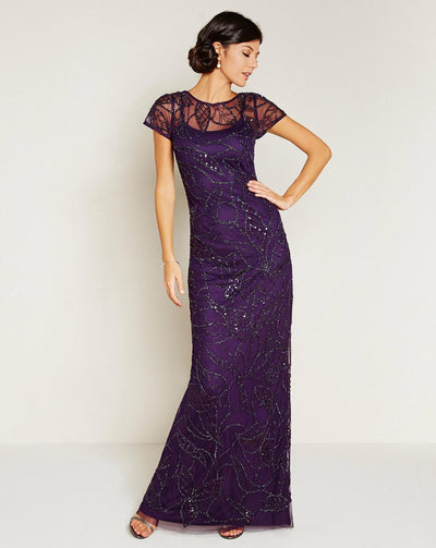 Adrianna Papell - Embellished Bateau Neckline Long Dress 91929590 in Purple