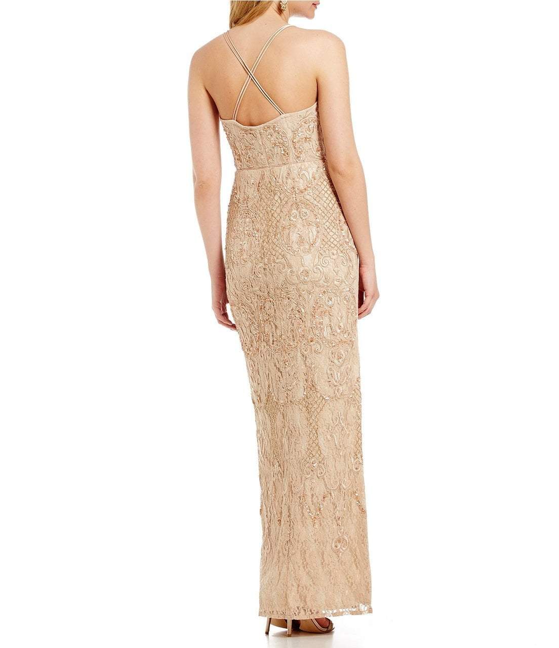 Aidan Mattox - MD1E200658 Ornate Embroidered Lace Gown in Neutral
