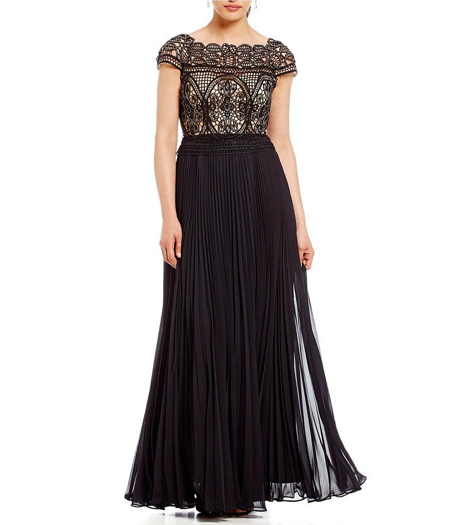 Aidan Mattox Bateau Embellished Bodice Pleated Dress