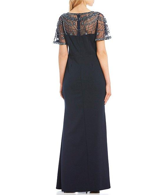 Aidan Mattox - MD1E203616 Beaded Neckline Slit Column Gown In Blue