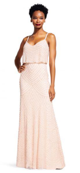 Adrianna Papell - Beaded V-Neck Sheath Dress 91866700 in Pink