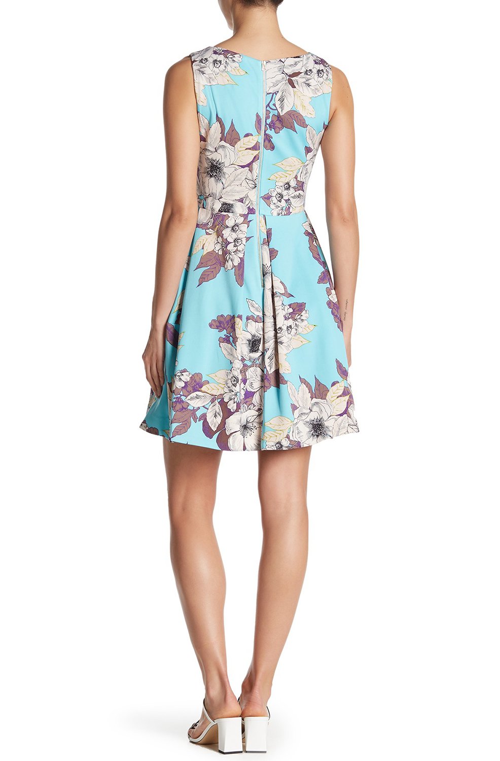 Taylor - 1308M Floral Print Scuba Pleated A-line Dress In Green and Multi-Color