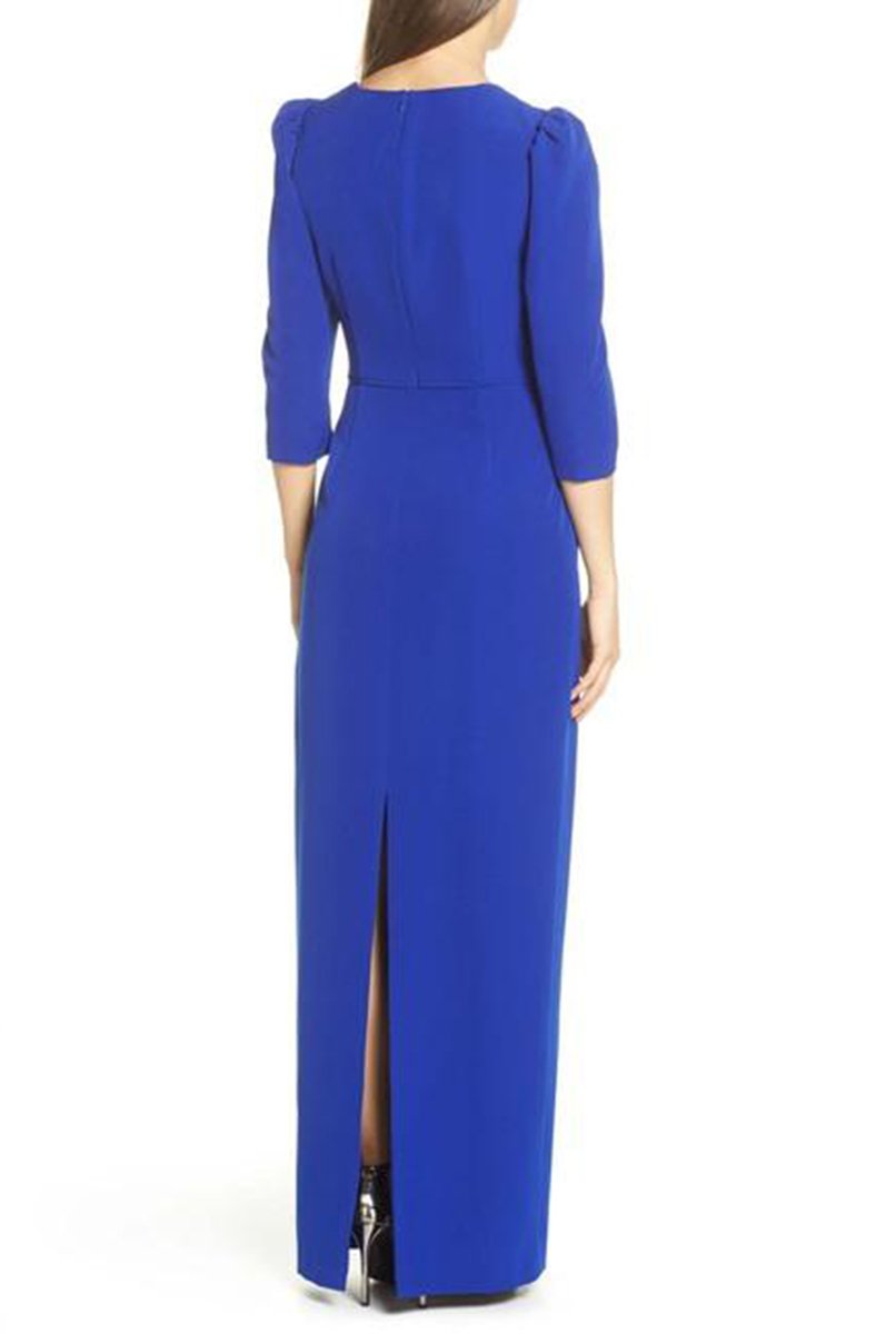 Adrianna Papell - AP1E205893 Asymmetric Neck Crepe Column Dress In Blue