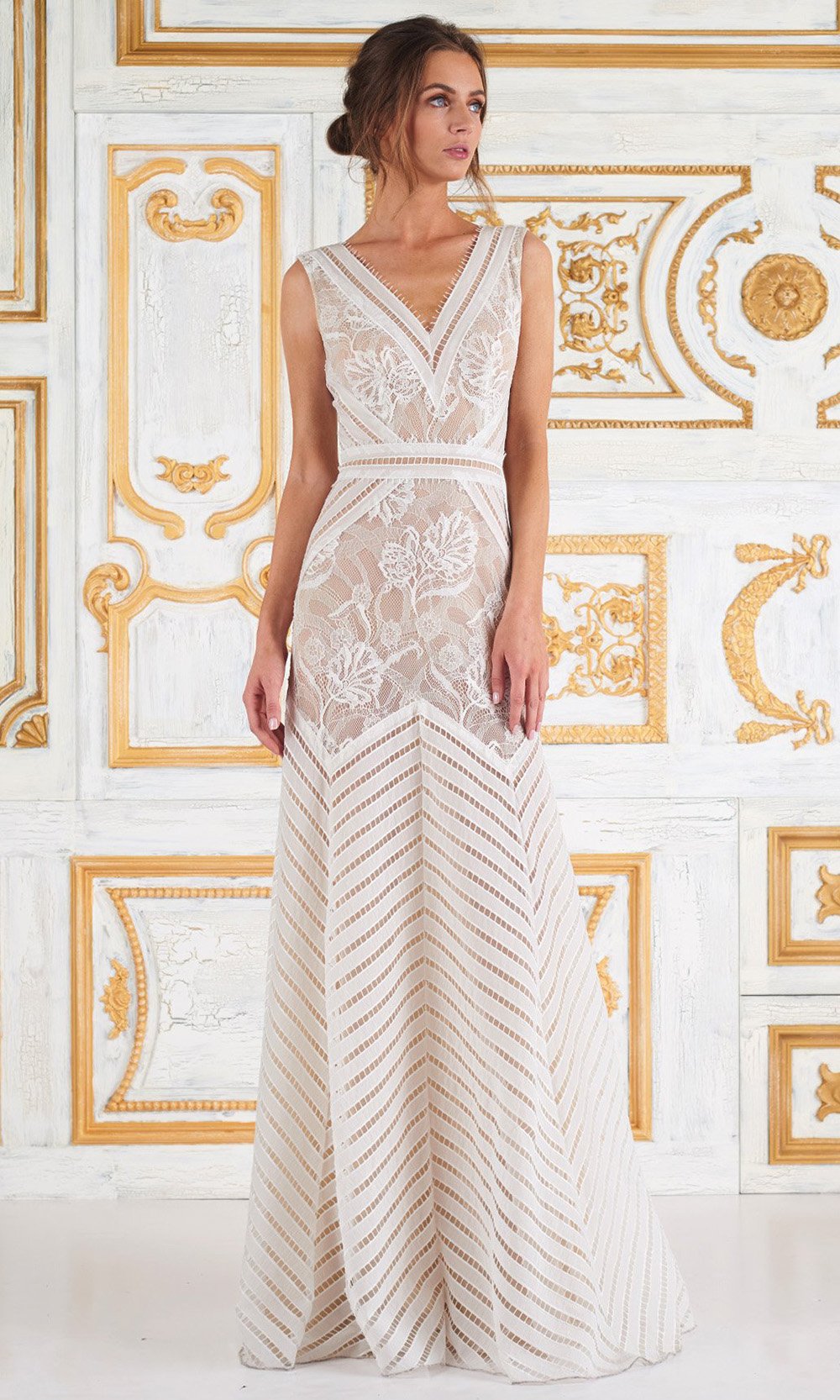 Tadashi Shoji - Sleeveless Zigzag V-Neck Evening Dress Tadashi Shoji - Sleeveless Zigzag V-Neck Evening Dress
