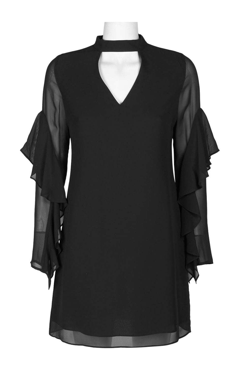Sam Edelman - 10F091 Cutout Front Draped Sleeves Chiffon Short Dress in Black