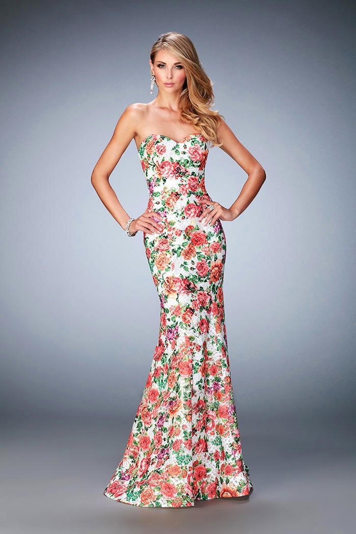 La Femme - 22820 Strapless Floral Printed Mermaid Gown In Multi-Color