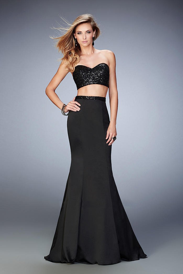 Gigi - 22220 Scintillating Sequin Two-Piece Mermaid Gown In Black