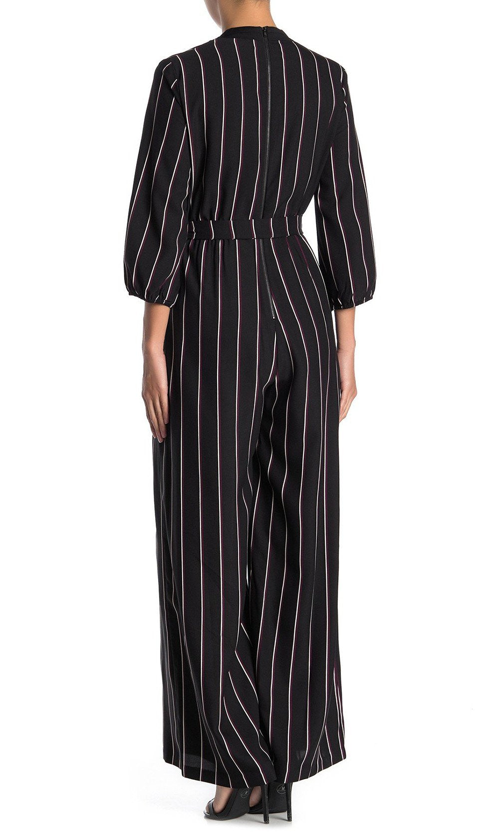 Gabby Skye - 91139MG Quarter Sleeve Stripe V-Neck Jumpsuit In Multi-Color