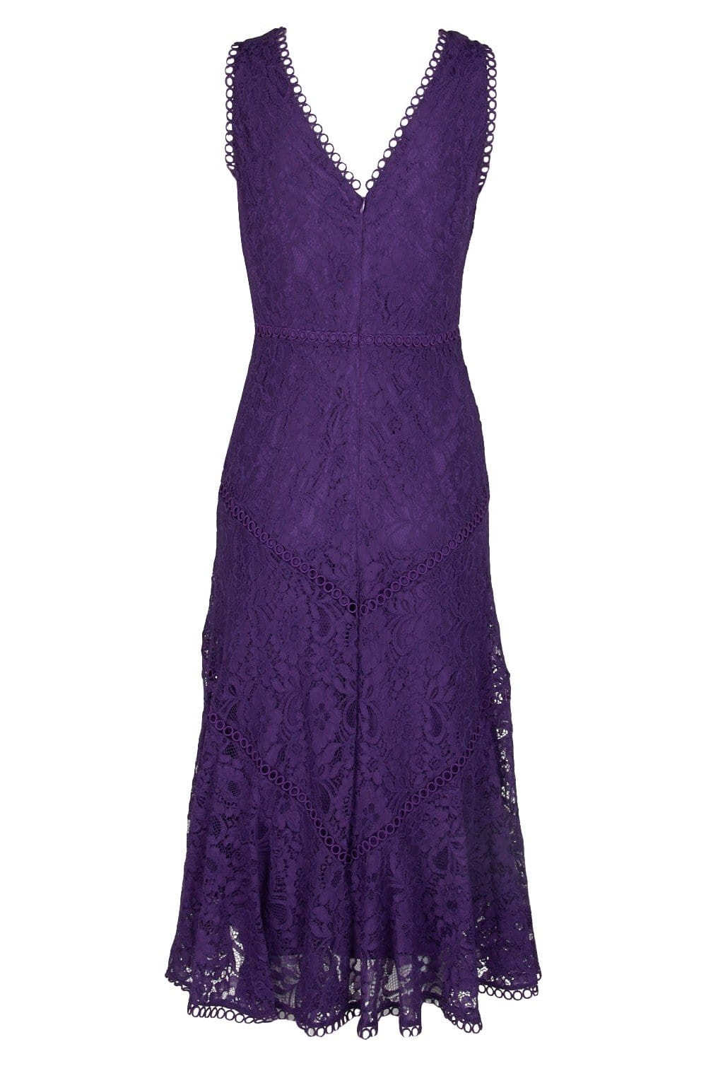Taylor - 1144M Sleeveless Loops Trimmed V Neck Hi-Lo Hem Lace Dress In Purple