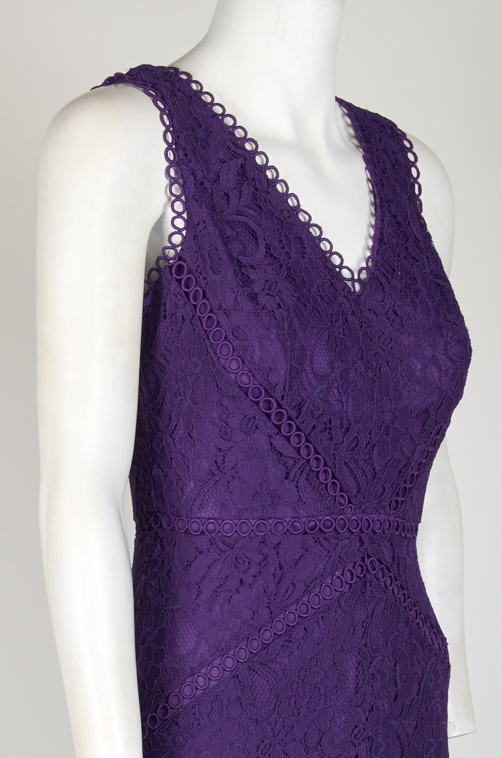 Taylor - 1144M Sleeveless Loops Trimmed V Neck Hi-Lo Hem Lace Dress In Purple