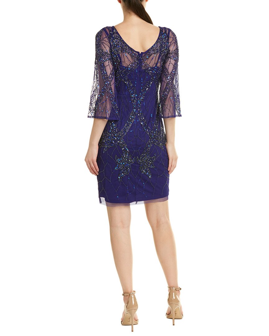 Aidan Mattox - MD1E203136 Quarter Sleeve Beaded Illusion Sheath Dress In Blue