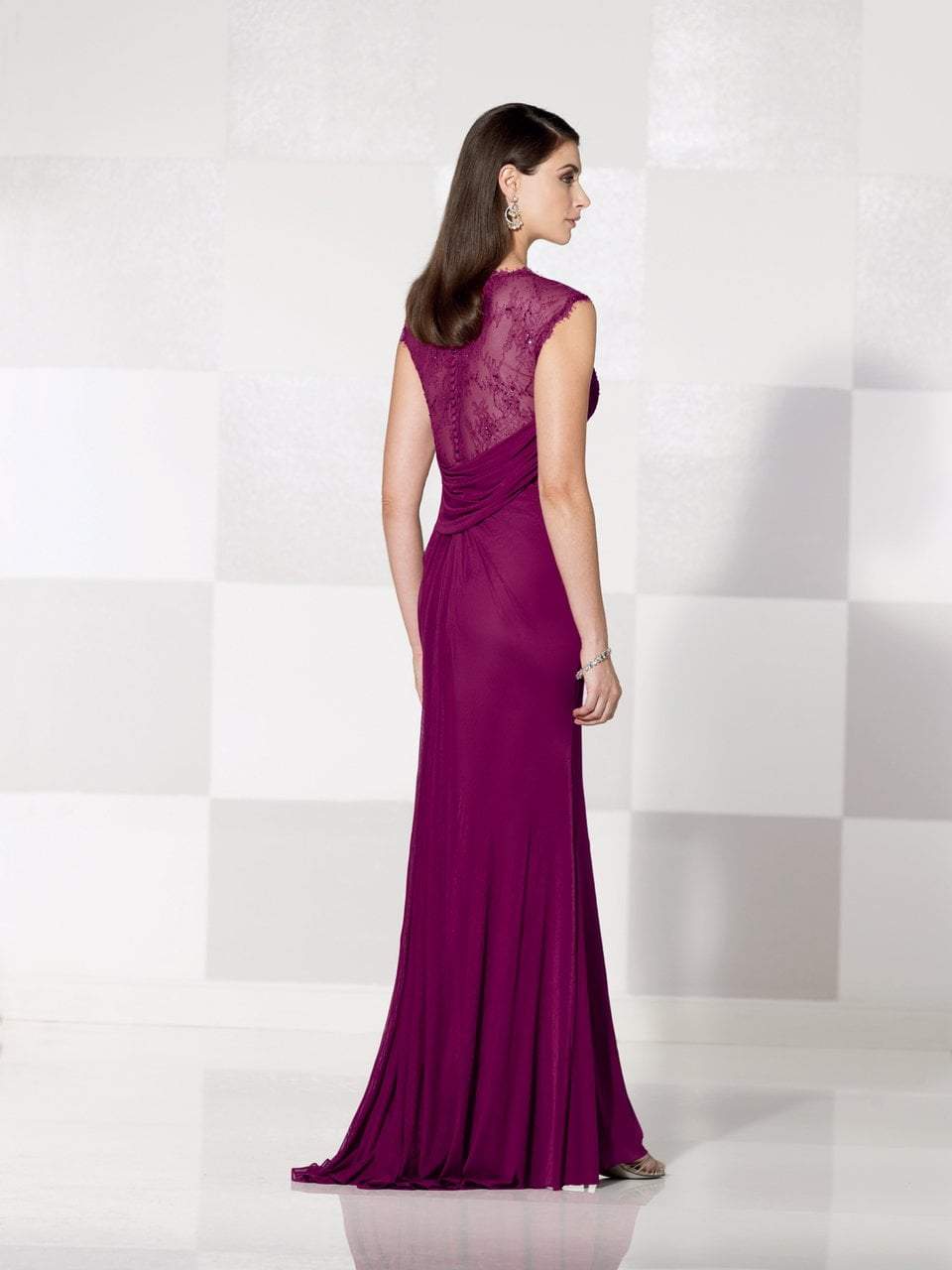 Cameron Blake - Cap Sleeves Brooch Ornate Long Dress 115615