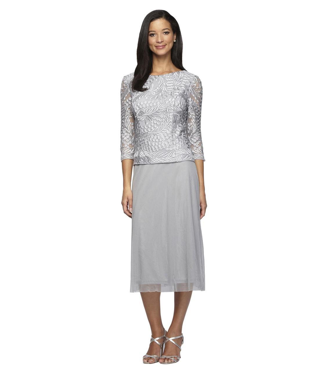 Alex Evenings - 217197 Embroidered Cowl Back Dress in Silver