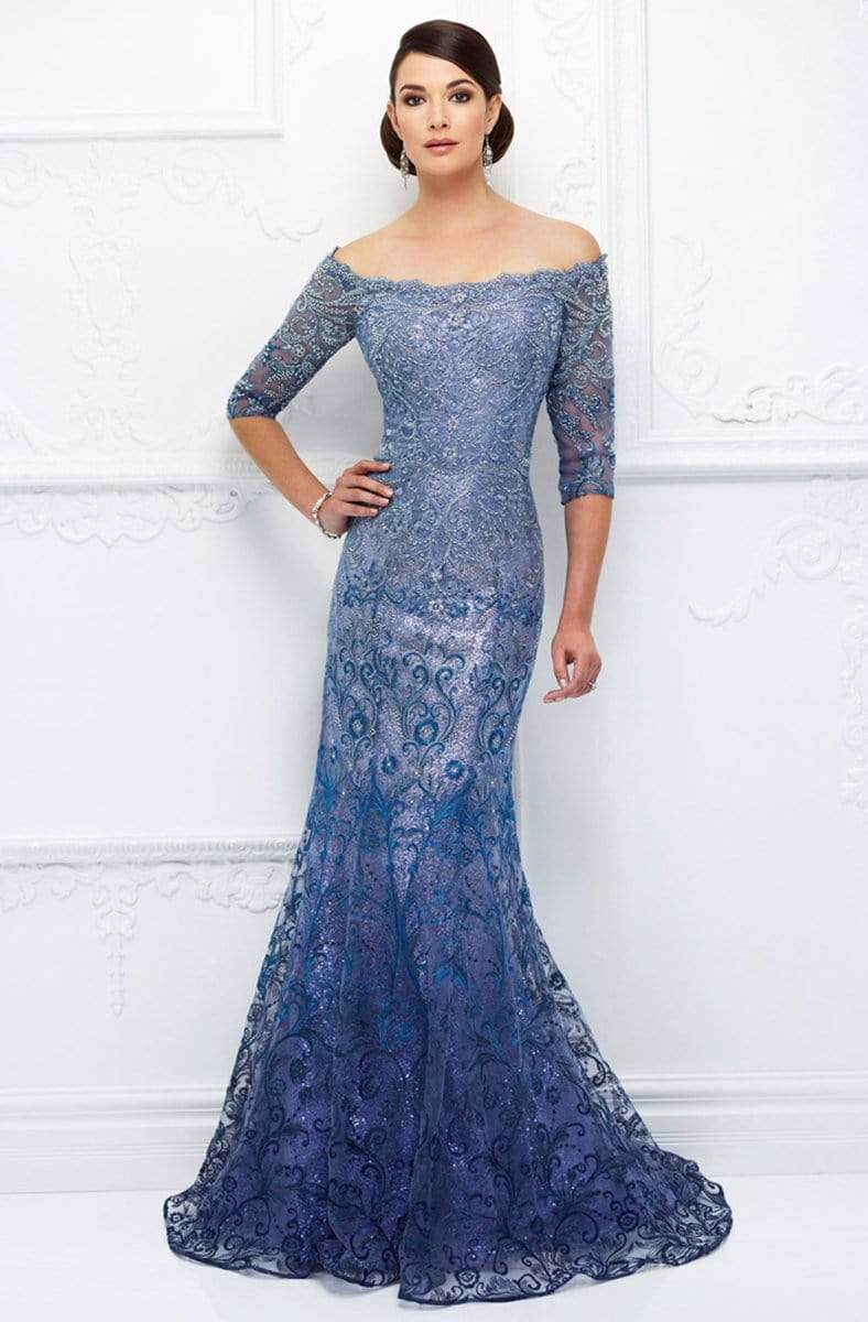 Ivonne D for Mon Cheri - 118D07 Ombre Sequined Tulle Lace Gown In Blue