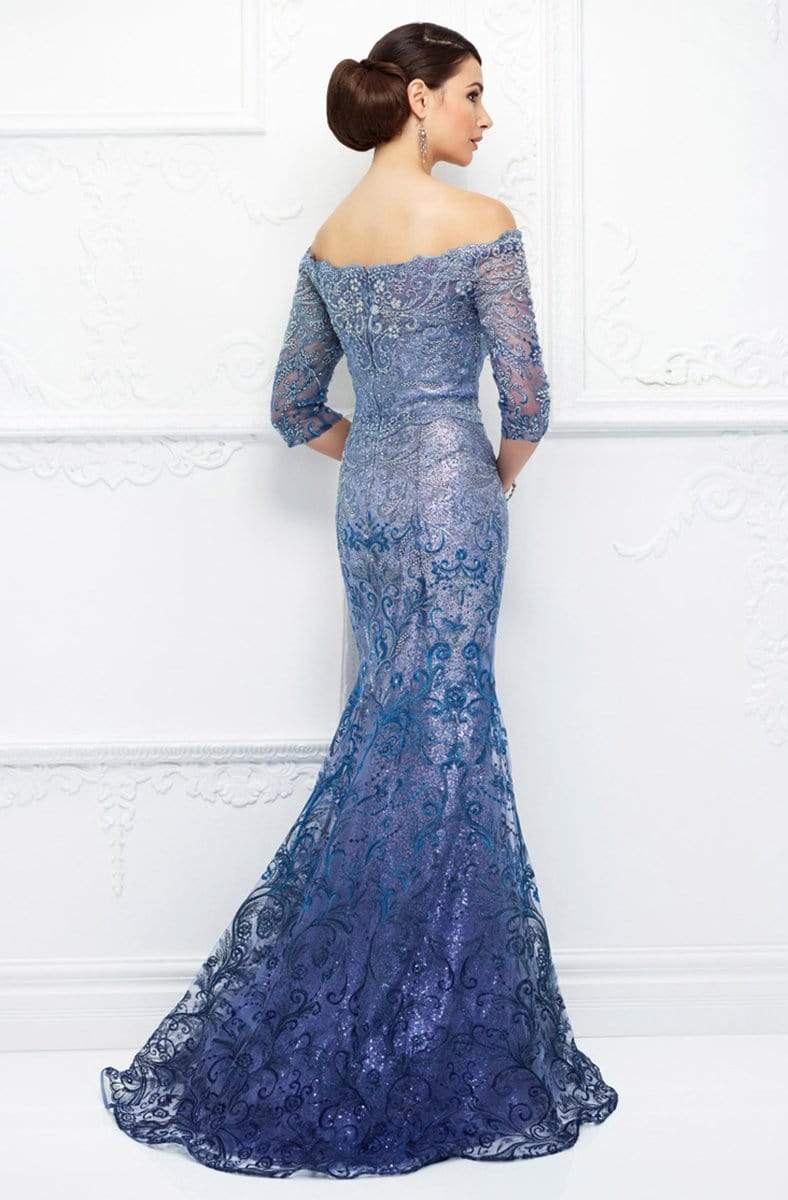 Ivonne D for Mon Cheri - 118D07 Ombre Sequined Tulle Lace Gown In Blue