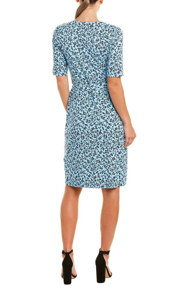 Adrianna Papell - AP1D103458 Floral Print V-neck Wrap Sheath Dress In Blue