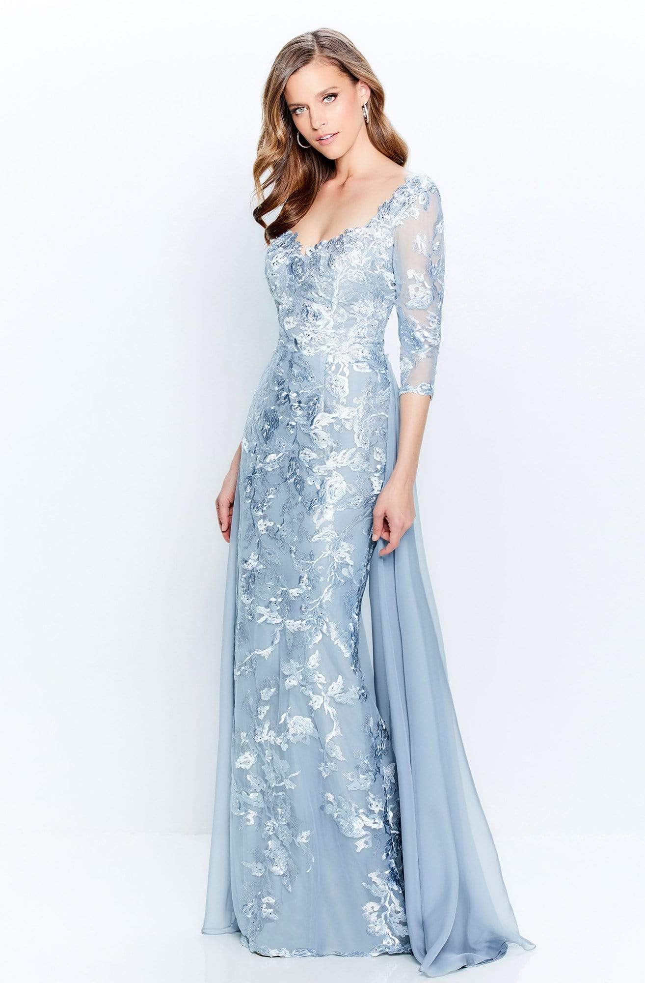 Montage by Mon Cheri - 120918 Embroidered V-Neck Sheath Dress Mother of the Bride Dresses 4 / Blue Pearl