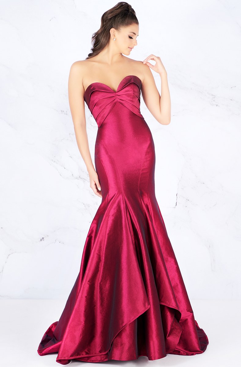 Mac Duggal Flash - 12110L Metallic Mesh Strapless Trumpet Evening Gown in Red