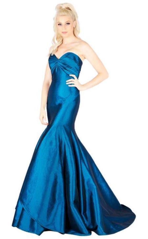 Mac Duggal Flash - 12110L Metallic Mesh Strapless Trumpet Evening Gown in Blue