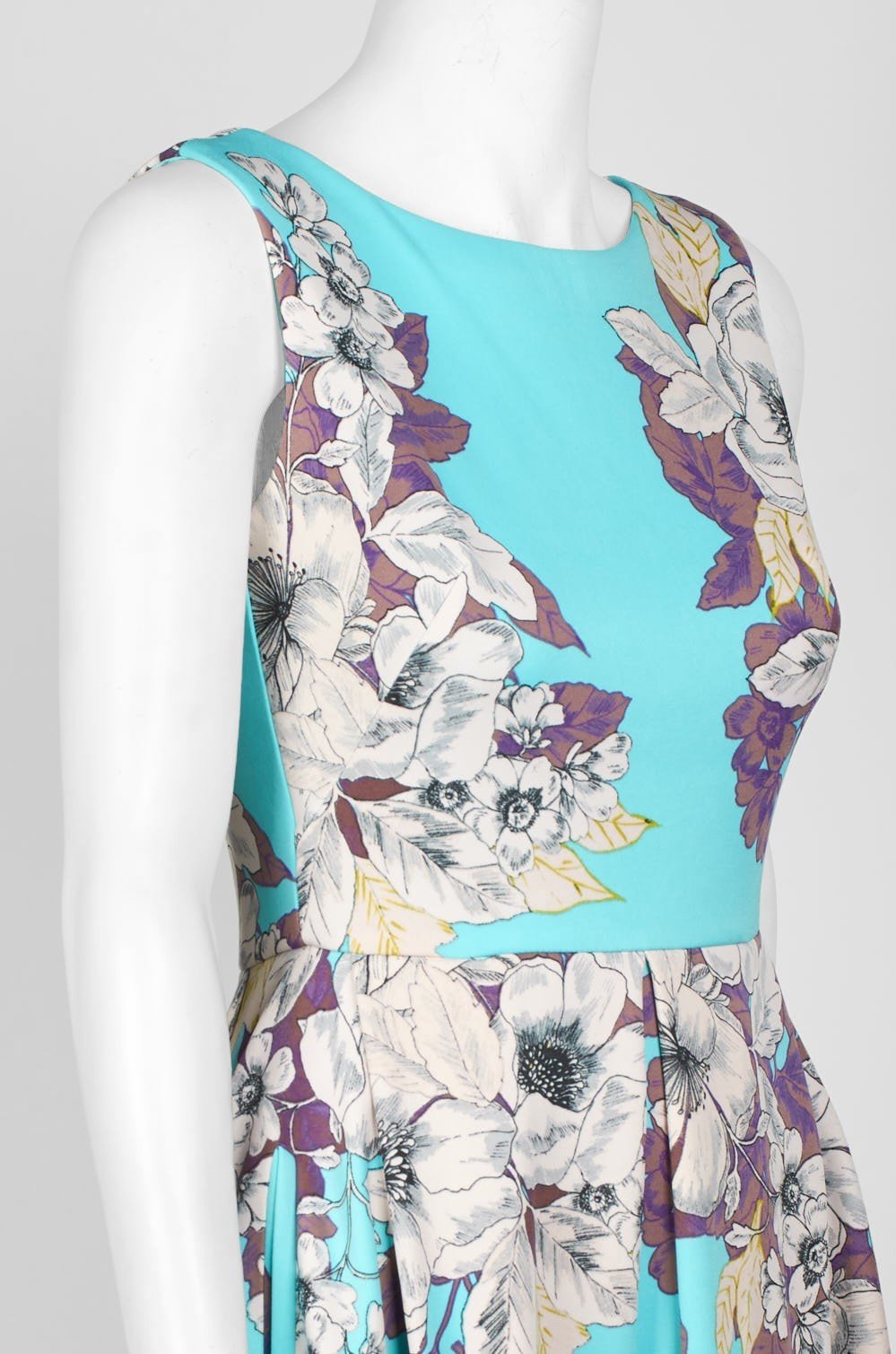 Taylor - 1308M Floral Print Scuba Pleated A-line Dress In Green and Multi-Color