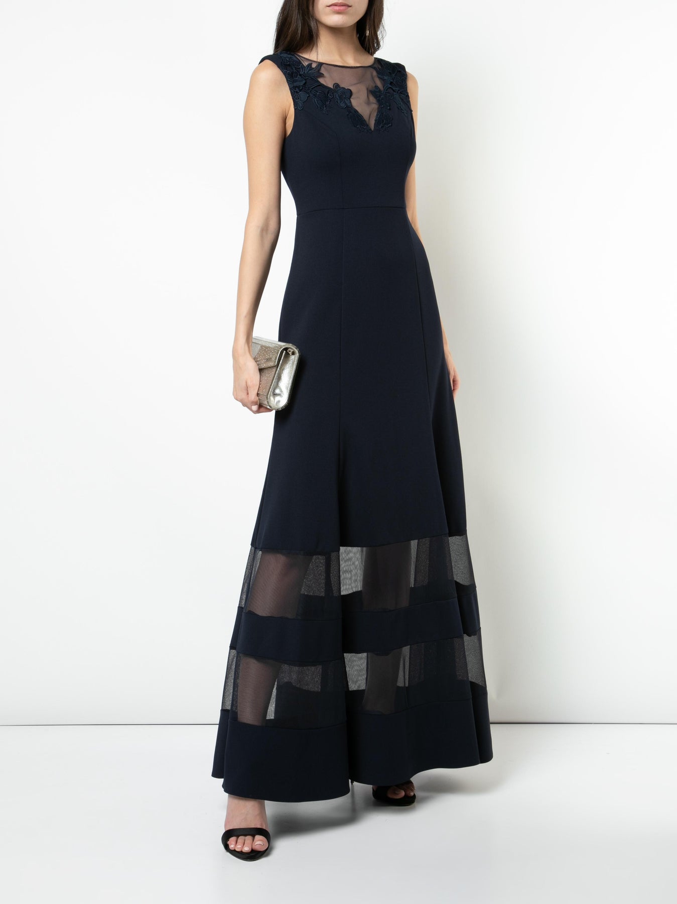 Aidan Mattox - MD1E203970 Sleeveless Illusion Panel Mermaid Dress In Black