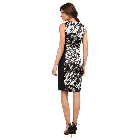 London Times - T1669M Opaque Paneled Print Dress in Black and White