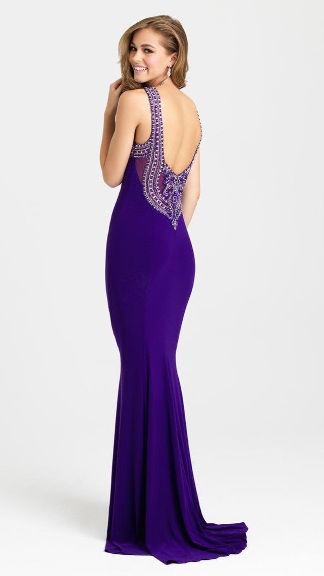 Madison James - 16-373 Jewel Embroidered Halter Sheath Dress