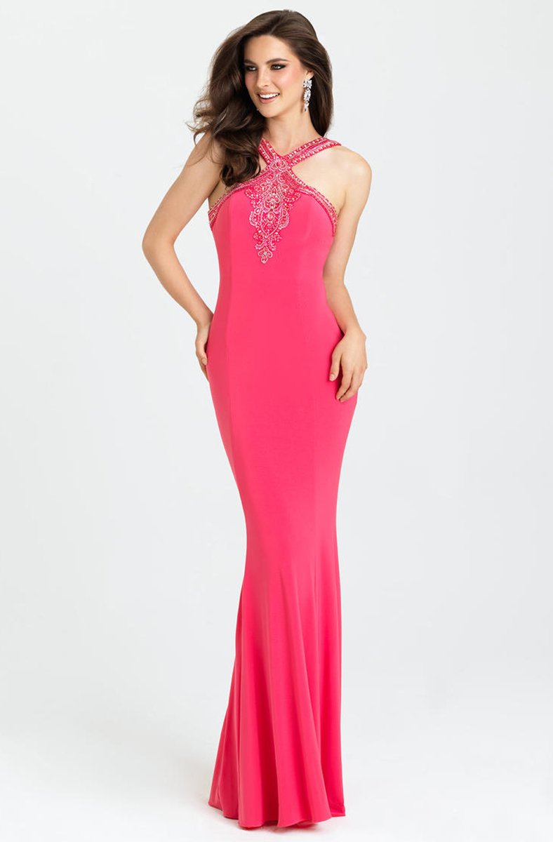 Madison James - 16-373 Jewel Embroidered Halter Sheath Dress