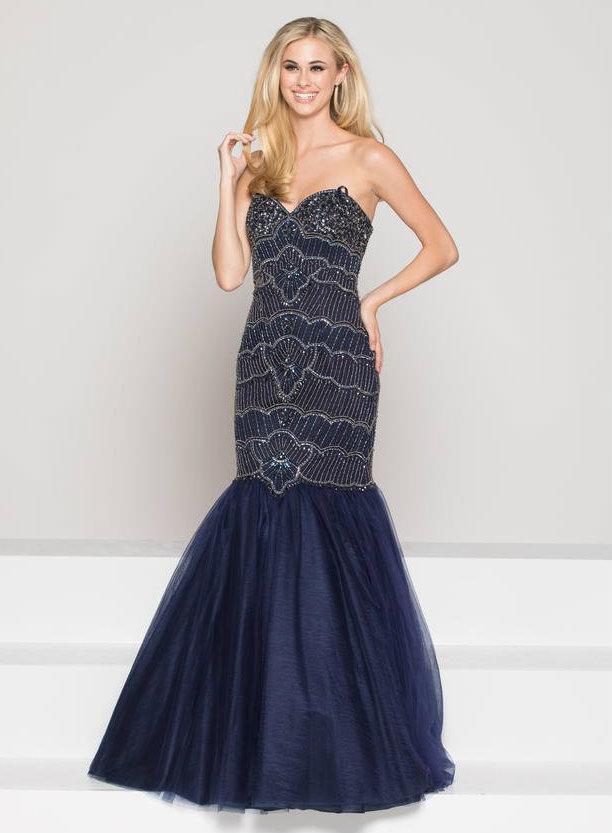 Colors Dress - 1823 Embellished Sweetheart Mesh Mermaid Dress In Blue