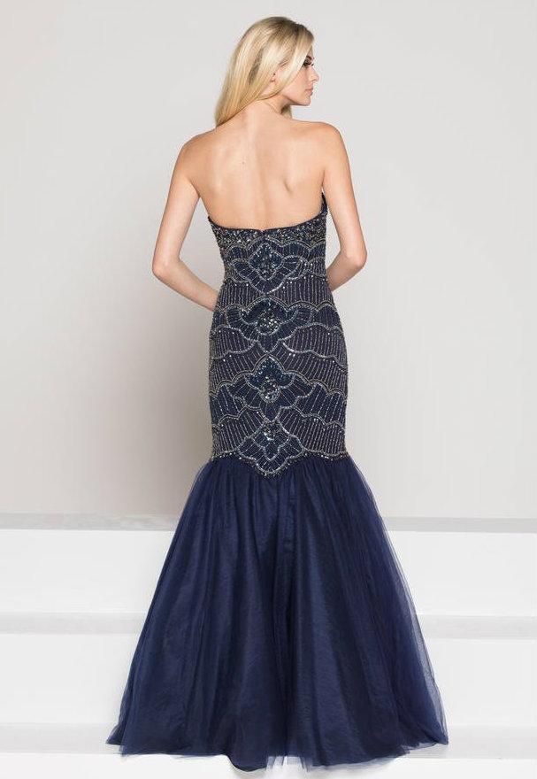 Colors Dress - 1823 Embellished Sweetheart Mesh Mermaid Dress In Blue