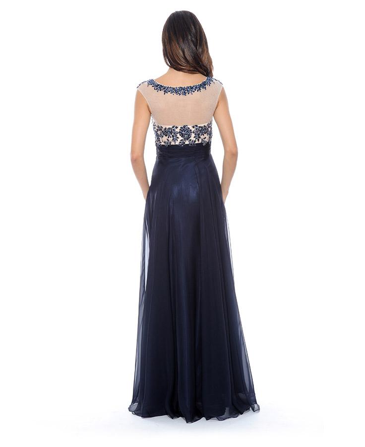 Decode 1.8 - Bejeweled Illusion Neckline Dress 182781 in Neutral and Blue