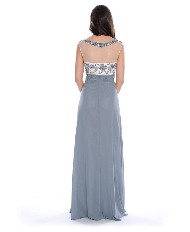 Decode 1.8 - Bejeweled Illusion Neckline Dress 182781 in Silver