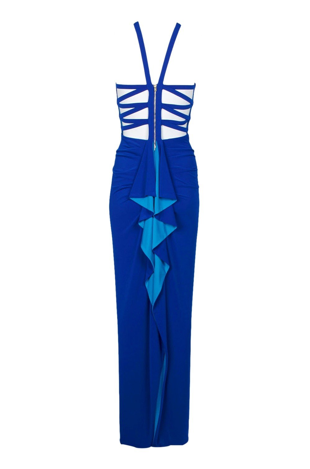 Decode 1.8 - 184469 Halter Neck Flutter Jersey Column Dress In Blue