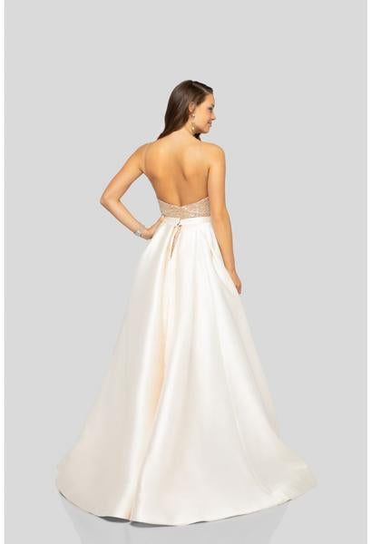 Terani Couture - 1912P8437 Glitter Tulle Dress With Mikado Overskirt In White
