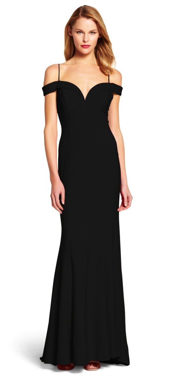 Adrianna Papell - 191916940 Off-Shoulder Empire Pleated Dress in Black