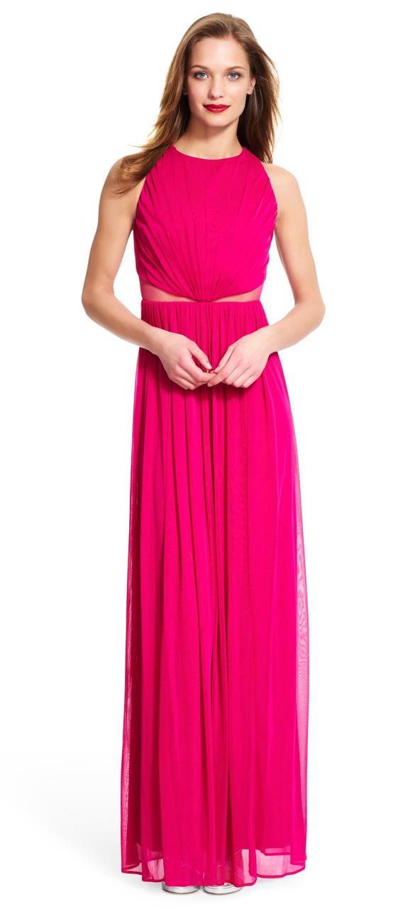 Adrianna Papell - Ruched Jewel Neck Dress 191926970 in Pink