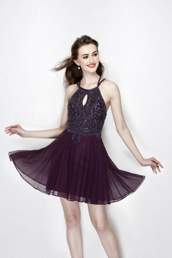 Primavera Couture - 1921 Beaded Halter A-line Dress Special Occasion Dress 0 / Plum