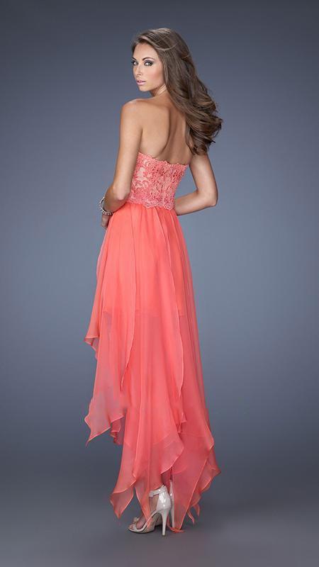 La Femme - 19607 Lace Sweetheart Handkerchief High-Low Gown In Orange