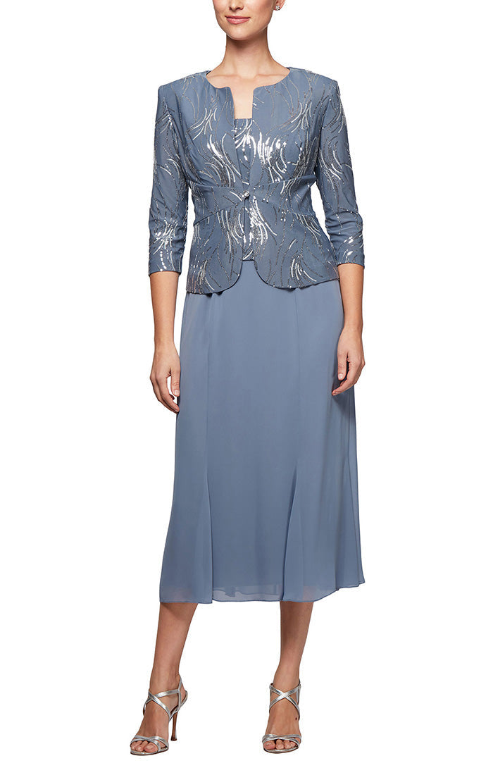 Alex Evenings 2962675 - Square Neck Two-piece Tea-Length Dress In Blue