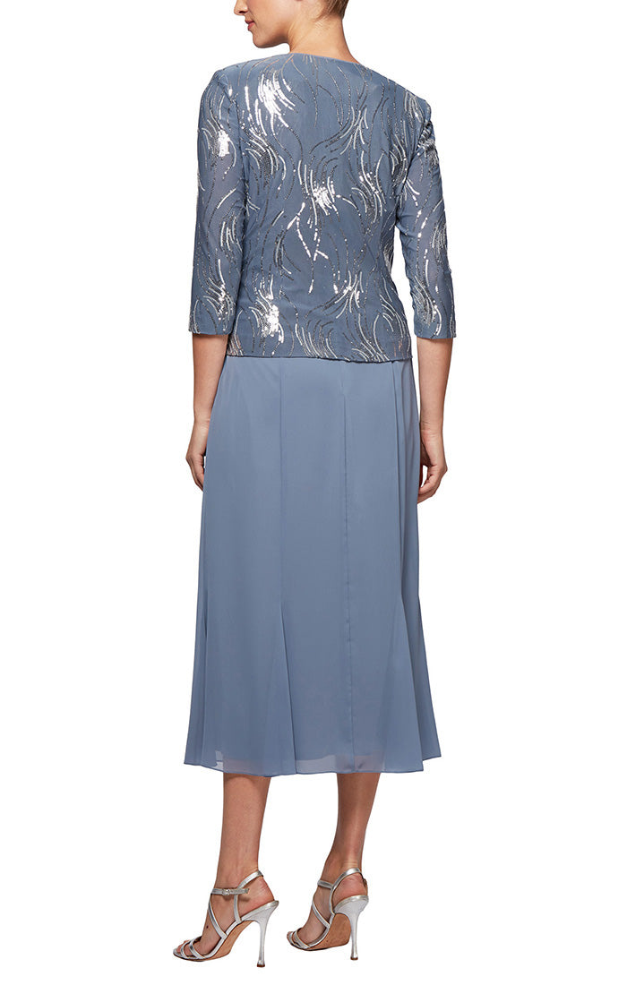 Alex Evenings 2962675 - Square Neck Two-piece Tea-Length Dress In Blue