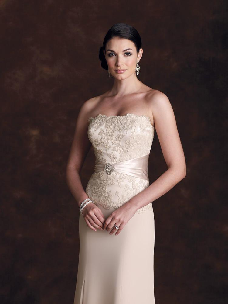 Montage by Mon Cheri - 19901P Scalloped Lace Sheath Gown with Bolero In Brown