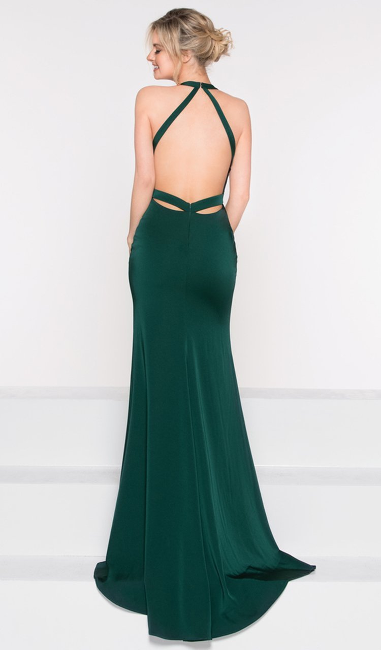 Colors Dress - 1995 Stylish Halter V-neck Trumpet Dress in Green